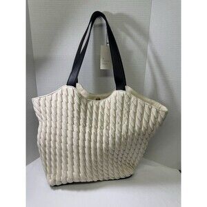 A New Day Quilted Shopper Tote Shoulder/Handbag/Purse w/Magnetic Closure Beige